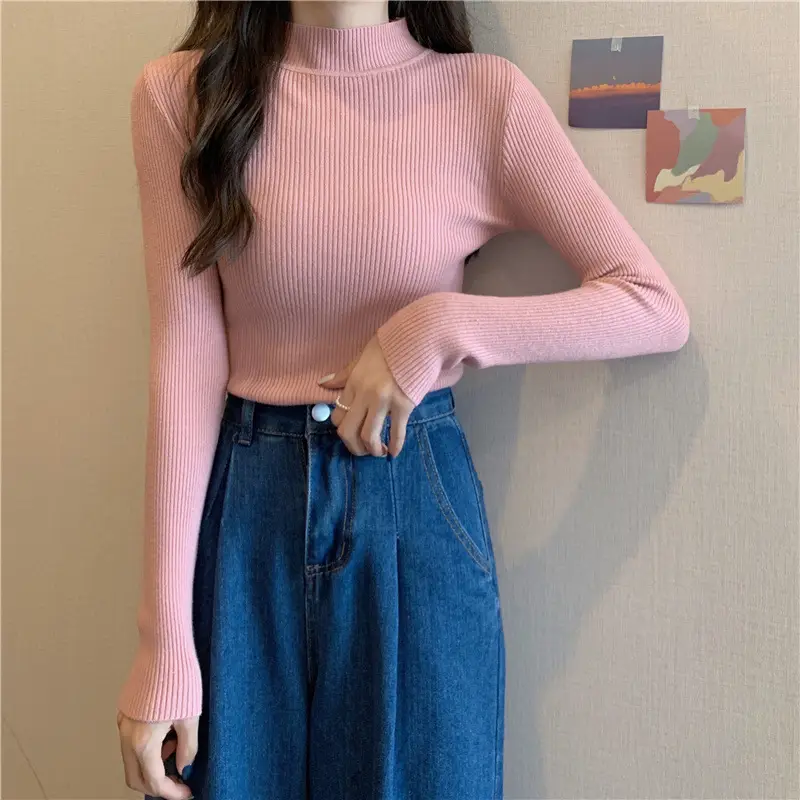 Blue Knitted Long Sleeve Top with High Waist Pants — feature 70