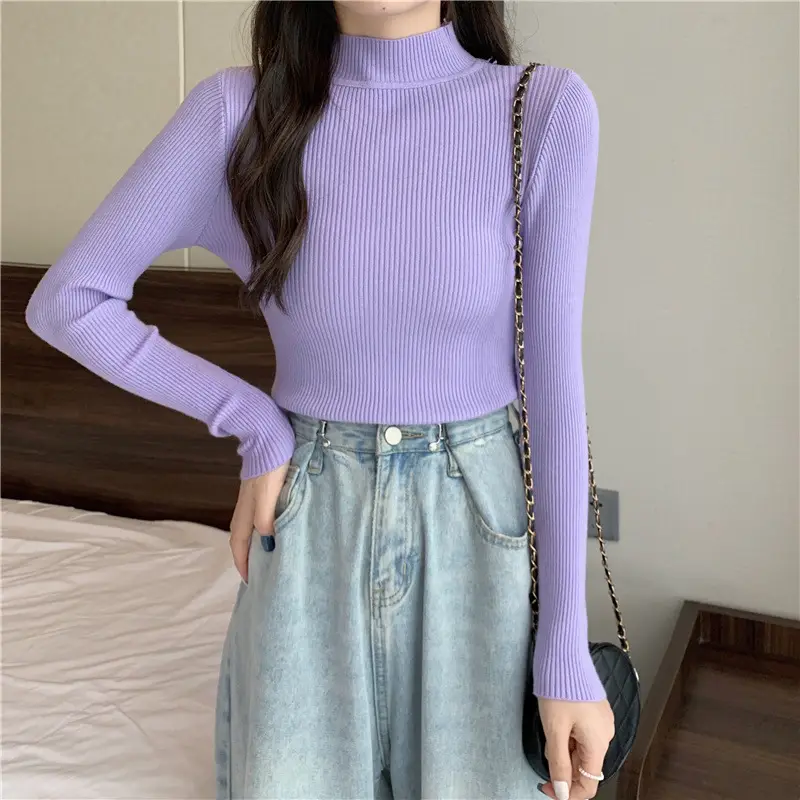 Blue Knitted Long Sleeve Top with High Waist Pants — feature 72