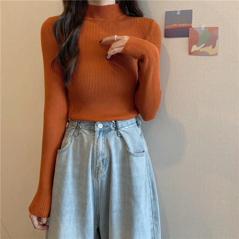 Blue Knitted Long Sleeve Top with High Waist Pants — feature 74