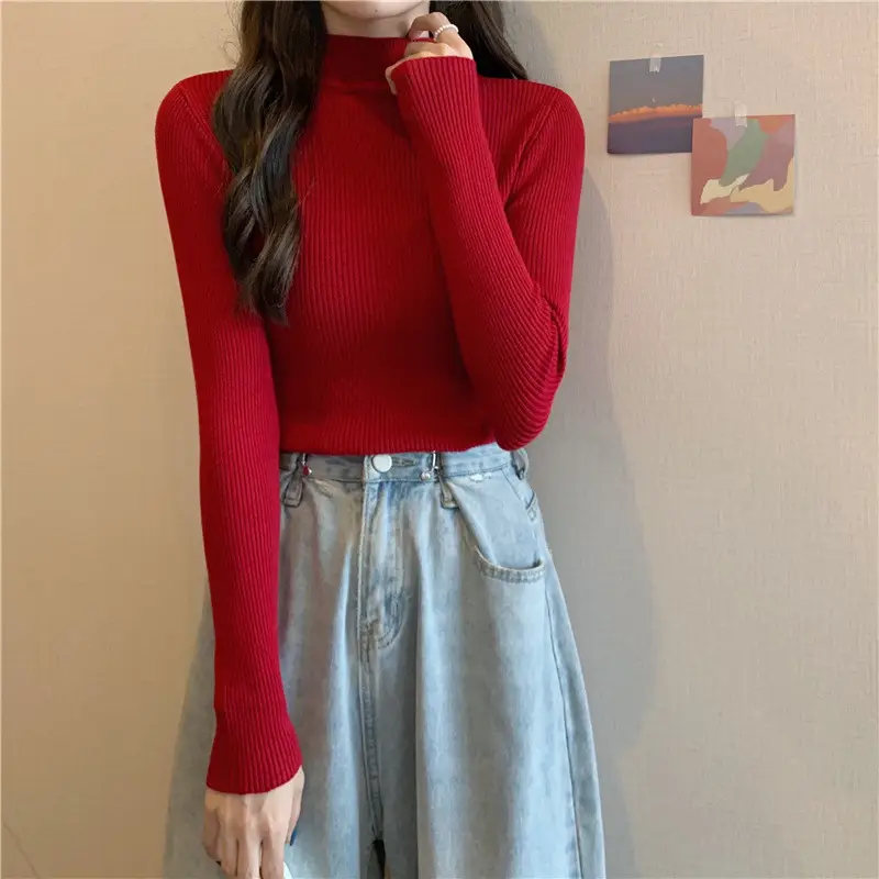 Blue Knitted Long Sleeve Top with High Waist Pants — feature 76