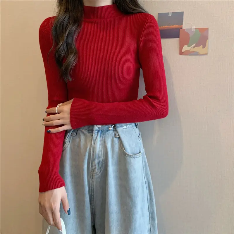 Blue Knitted Long Sleeve Top with High Waist Pants — feature 77