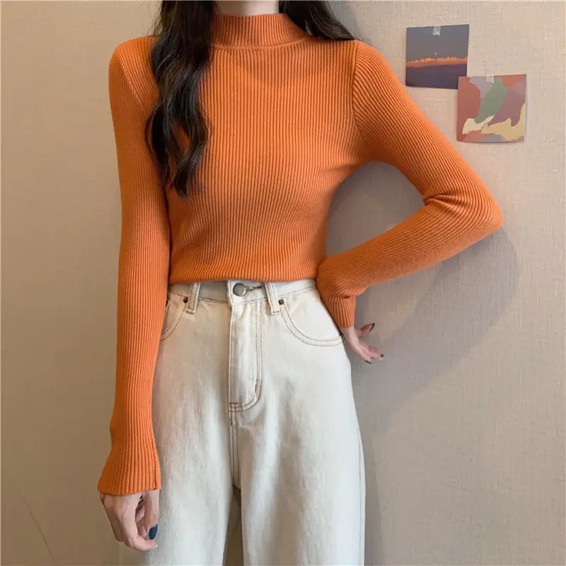 Blue Knitted Long Sleeve Top with High Waist Pants — feature 79