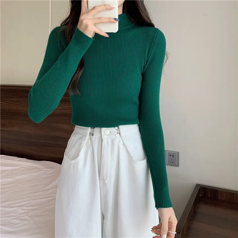 Blue Knitted Long Sleeve Top with High Waist Pants — feature 81