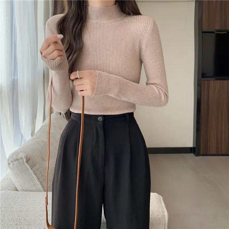Blue Knitted Long Sleeve Top with High Waist Pants - Image 11