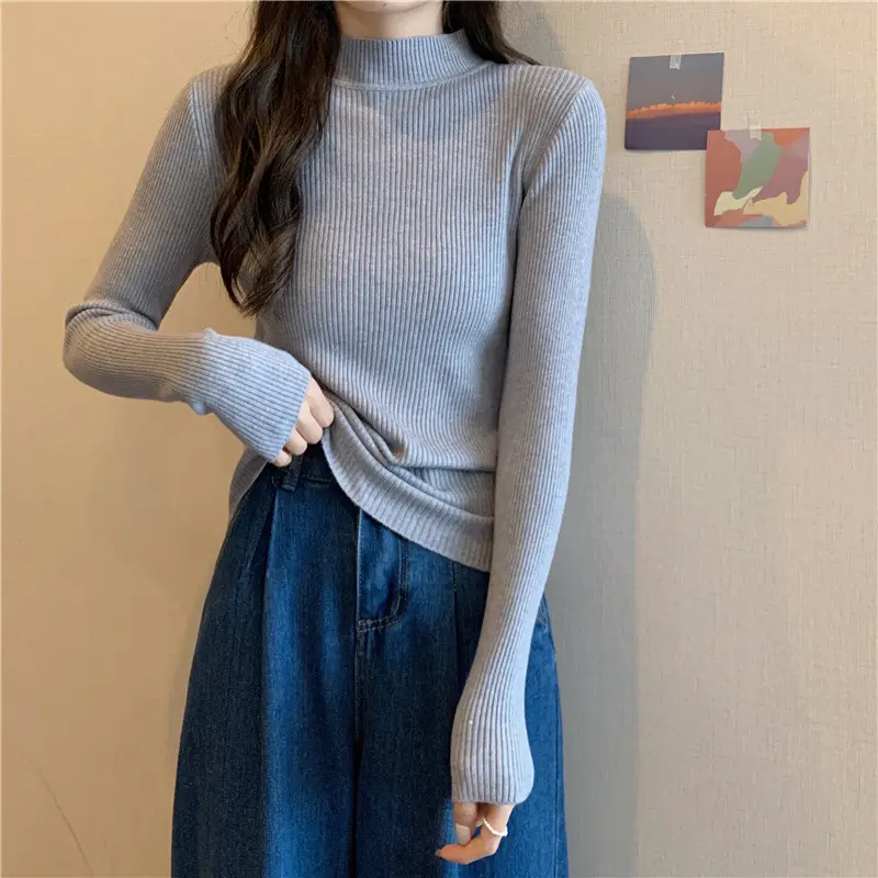 Blue Knitted Long Sleeve Top with High Waist Pants - Image 4