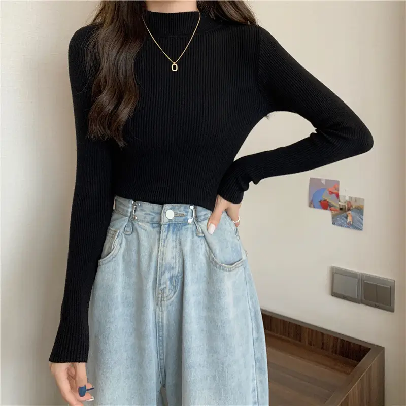 Blue Knitted Long Sleeve Top with High Waist Pants - Image 5