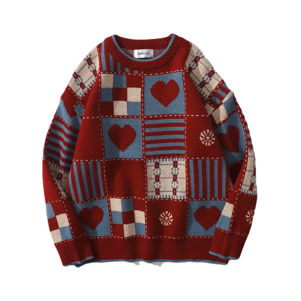 Men's 2021 Plaid Knit Sweater Beige Blue Winter Loose