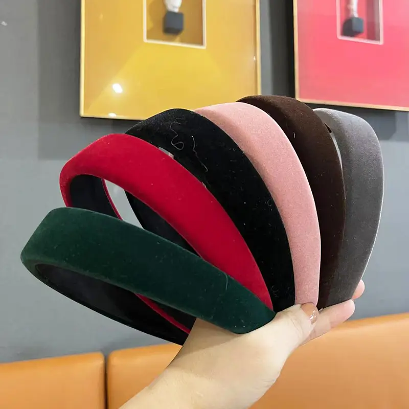 Retro French Flocking Headband Green Wide Edge - Image 10