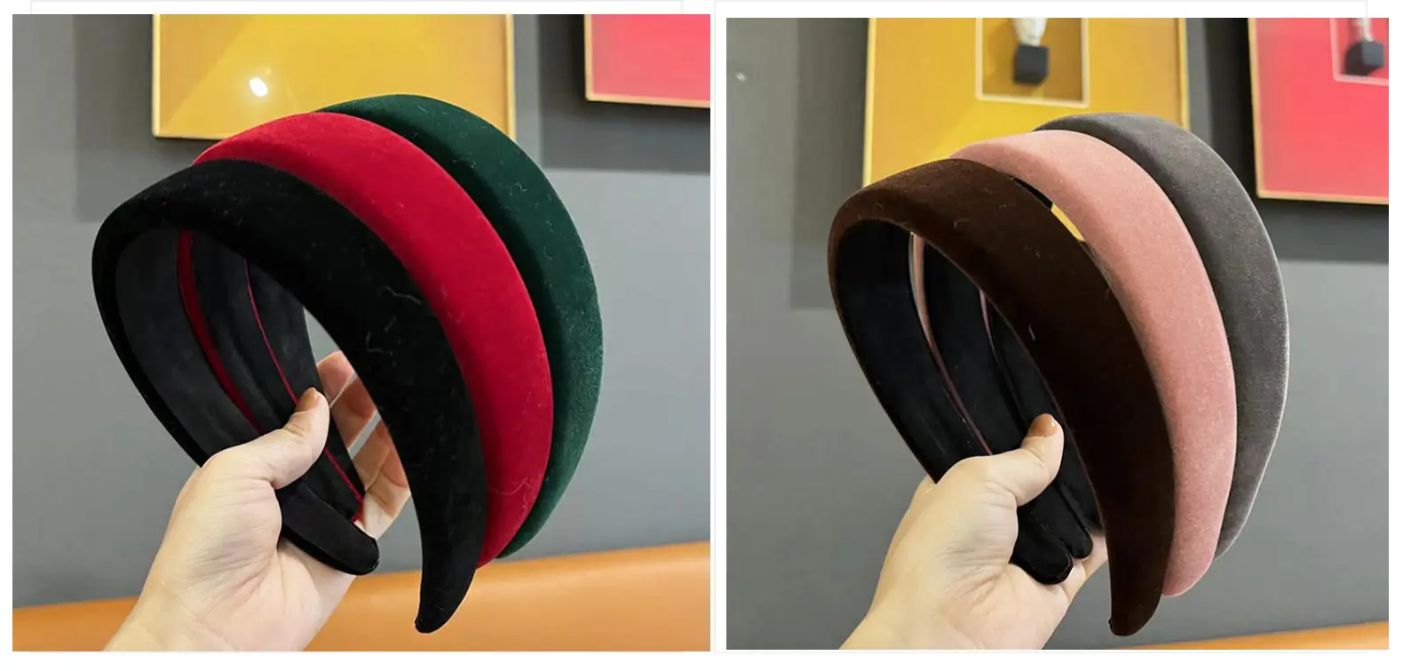 Retro French Flocking Headband Green Wide Edge — feature 14