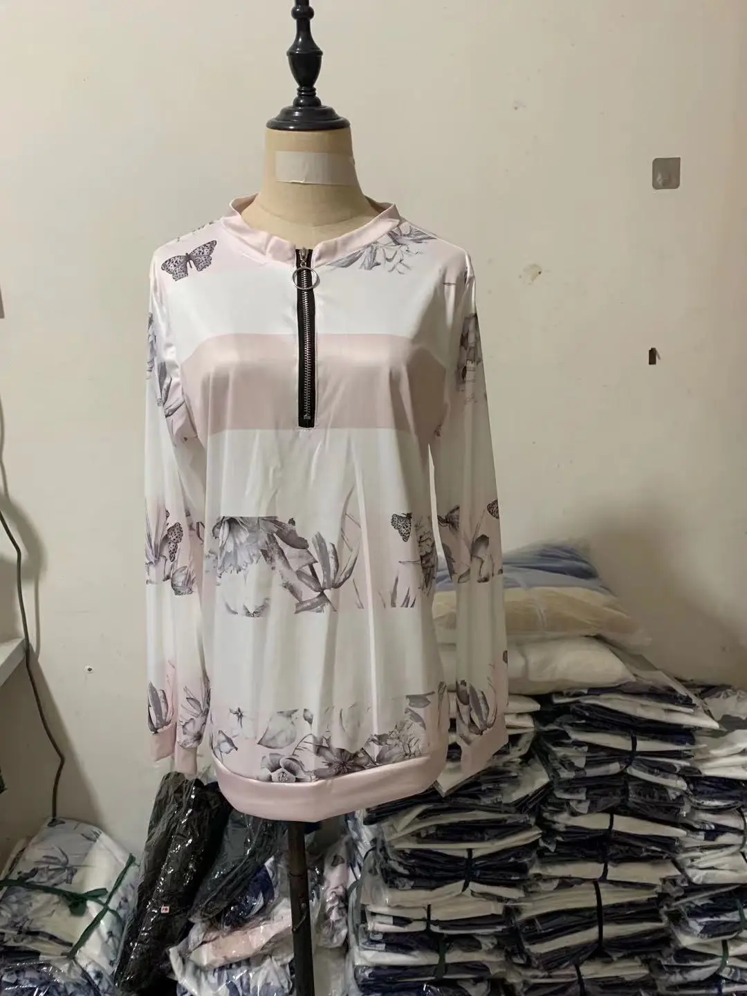 Women's 2024 Stripe Zip T-Shirt Floral Print — feature 6