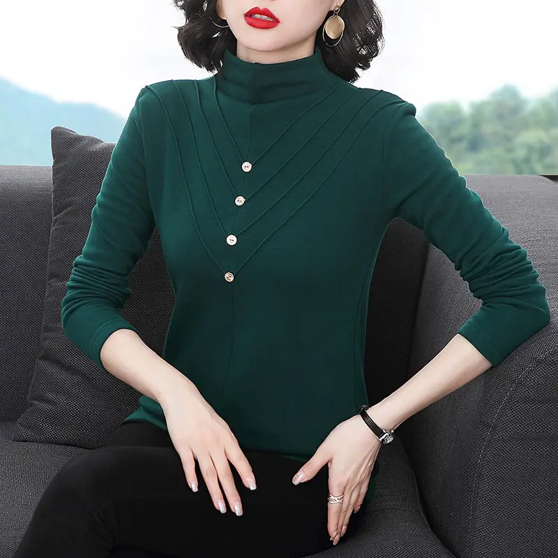 Black Half Turtleneck Velvet Shirt for Women 2021 Winter - Image 6