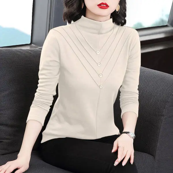Black Half Turtleneck Velvet Shirt for Women 2021 Winter - Image 4