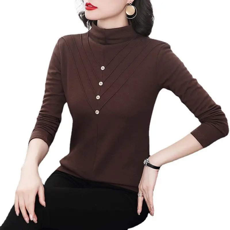 Black Half Turtleneck Velvet Shirt for Women 2021 Winter - Image 8