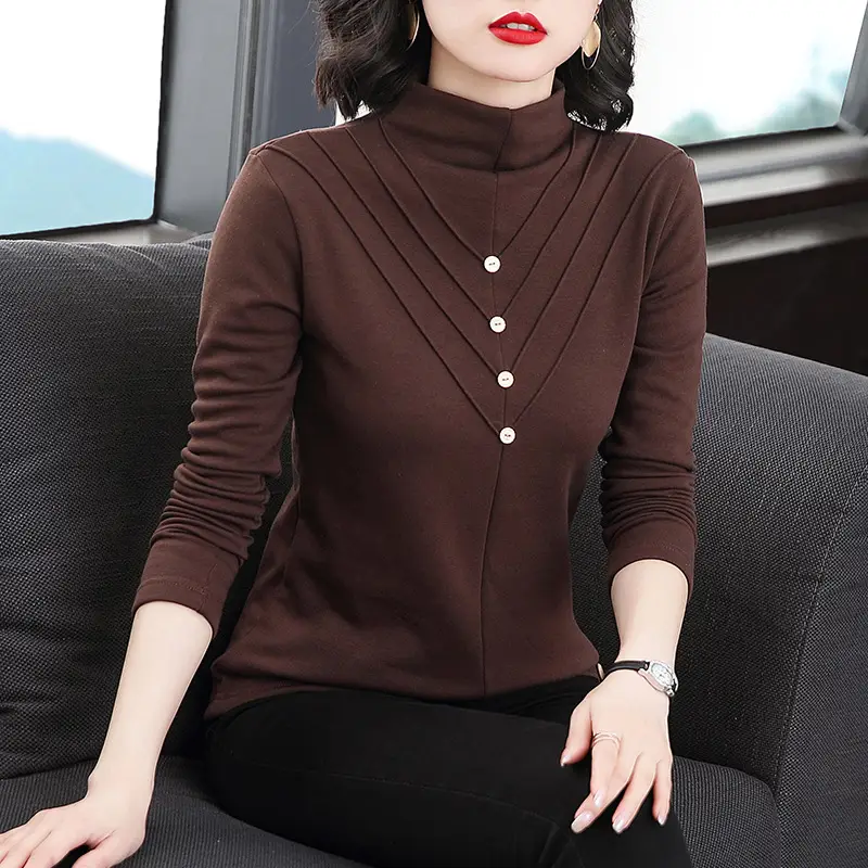 Black Half Turtleneck Velvet Shirt for Women 2021 Winter - Image 3