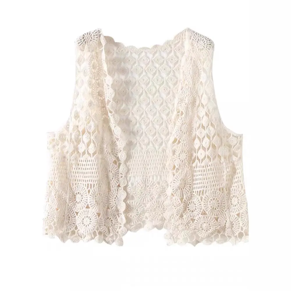 New Style Literary Cotton Cut Out Crochet Knitted Vest for Women