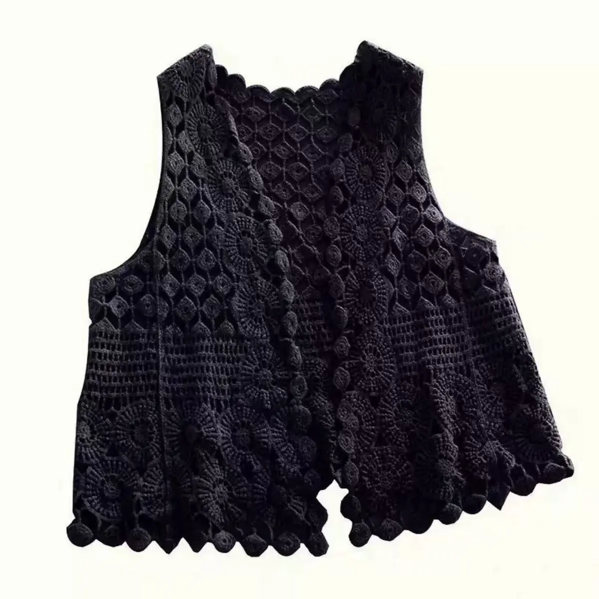 New Style Literary Cotton Cut Out Crochet Knitted Vest for Women