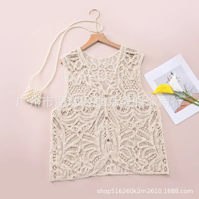 New Style Literary Cotton Cut Out Crochet Knitted Vest for Women