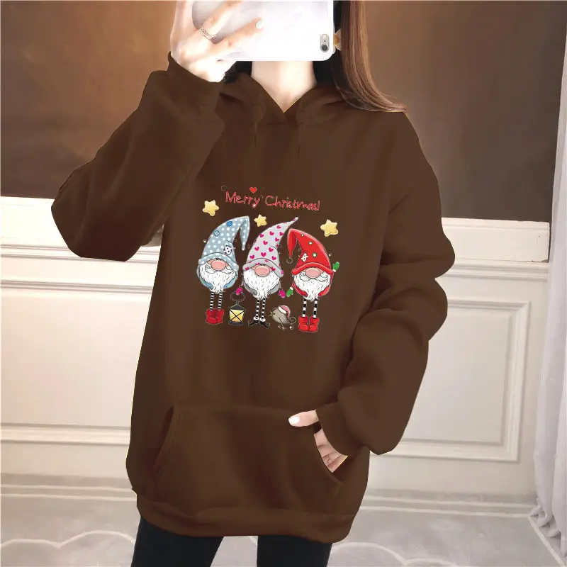 2021 Christmas Three Little People Hoodie Long Sweater Black - Image 4