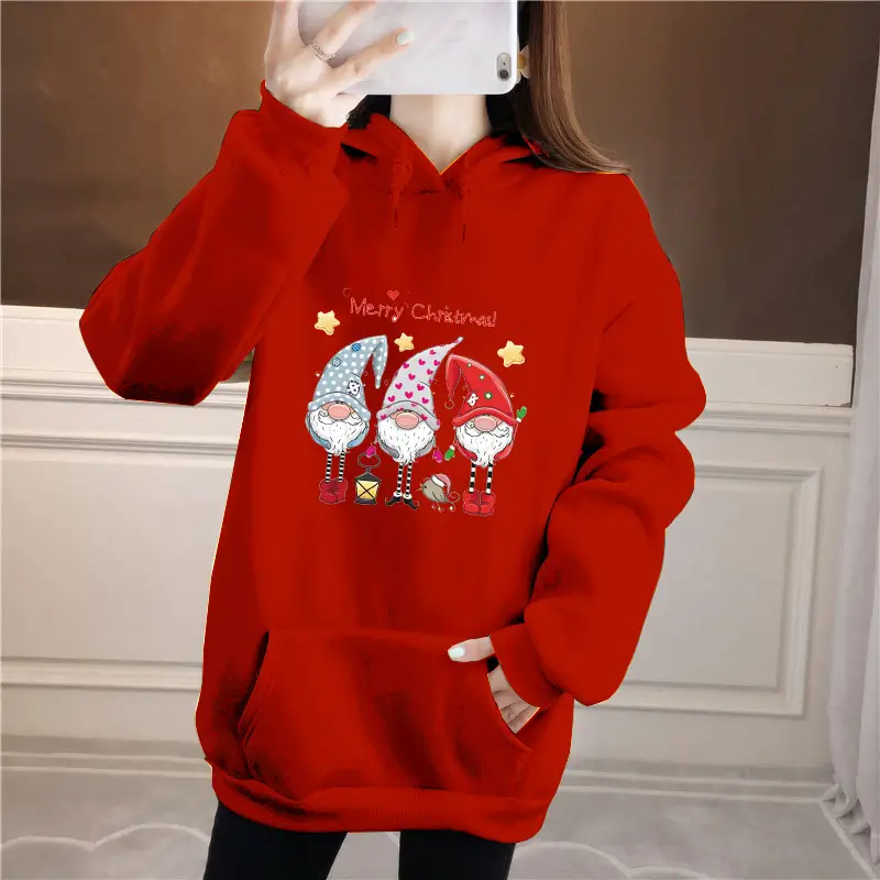 2021 Christmas Three Little People Hoodie Long Sweater Black - Image 3