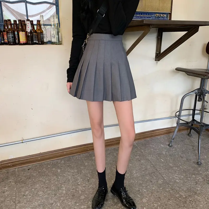 Black Pleated Skirt for Women High Waist Student Style