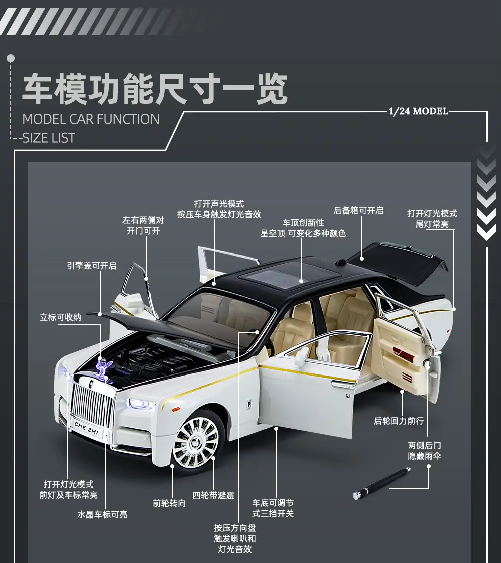Phantom 1:24 Simulated Metal Car Model Ornaments Luxury Car Sedan Kidsren's Toy Car — feature 8