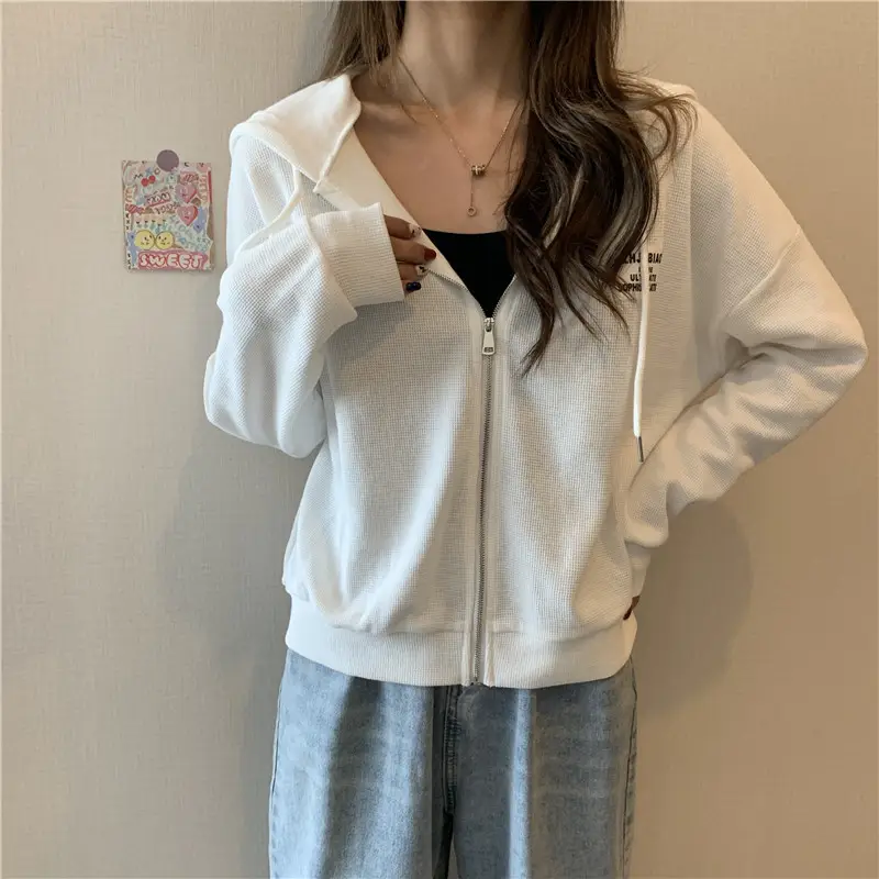 Women Grey Hooded Sweatshirt Jacket Spring Autumn Casual Wear — feature 11