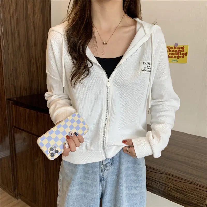 Women Grey Hooded Sweatshirt Jacket Spring Autumn Casual Wear — feature 12
