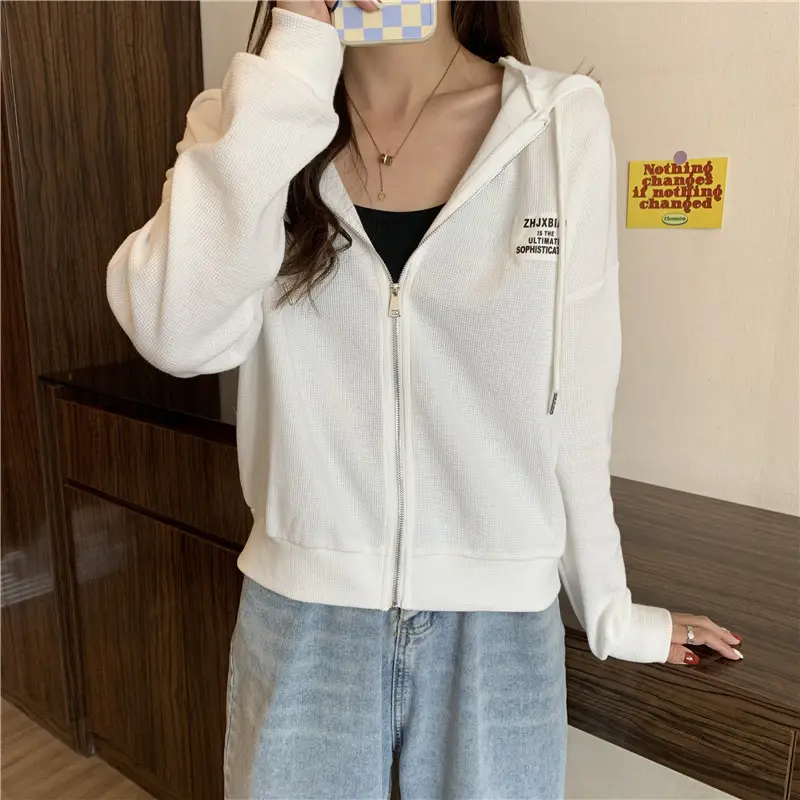 Women Grey Hooded Sweatshirt Jacket Spring Autumn Casual Wear — feature 13