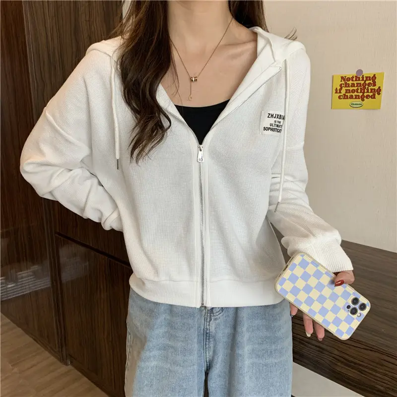 Women Grey Hooded Sweatshirt Jacket Spring Autumn Casual Wear — feature 14