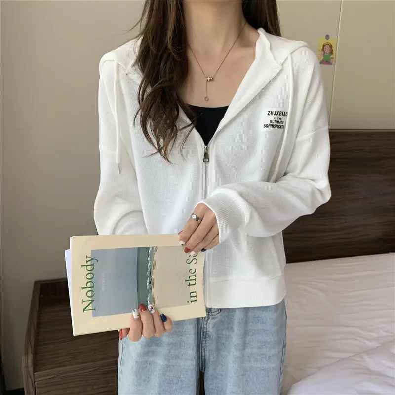 Women Grey Hooded Sweatshirt Jacket Spring Autumn Casual Wear — feature 15