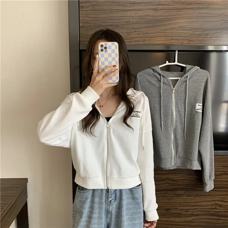 Women Grey Hooded Sweatshirt Jacket Spring Autumn Casual Wear — feature 18