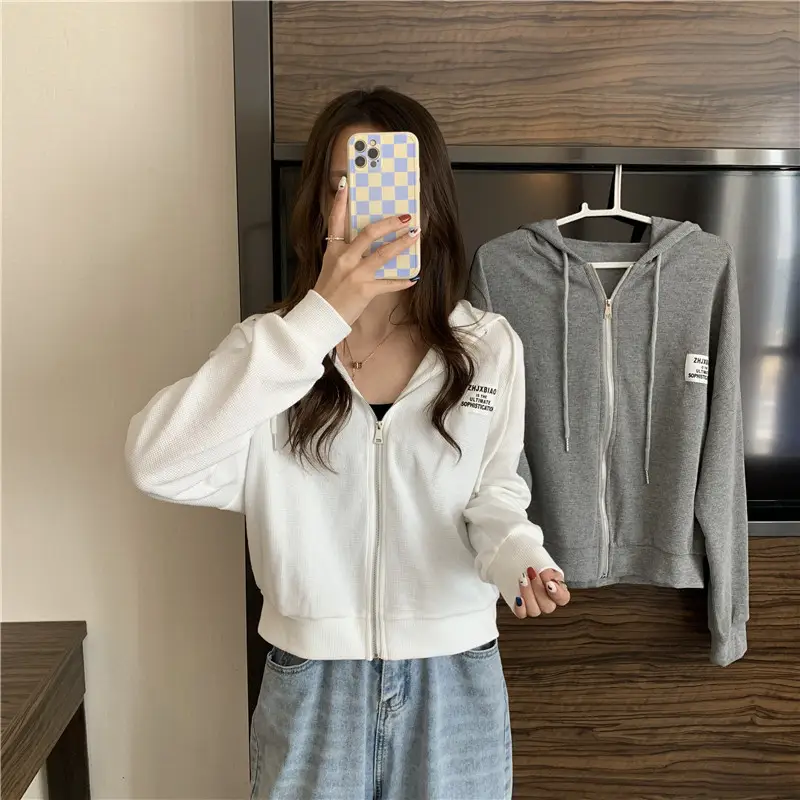 Women Grey Hooded Sweatshirt Jacket Spring Autumn Casual Wear — feature 19