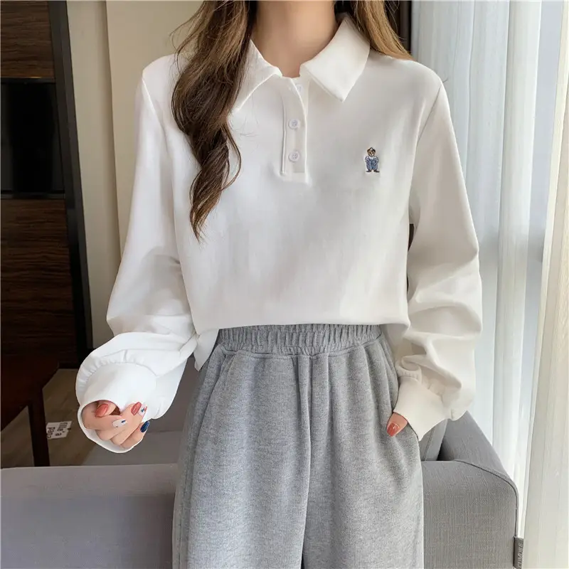 Women Grey Polo Collar Sweatshirt 2021 Spring Autumn — feature 10