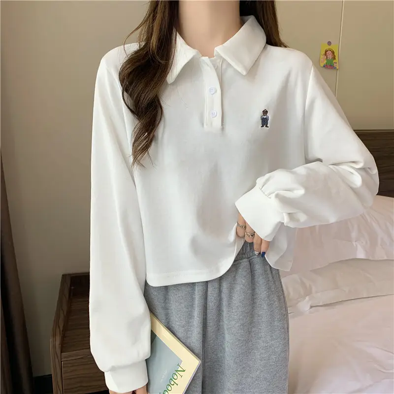 Women Grey Polo Collar Sweatshirt 2021 Spring Autumn — feature 7