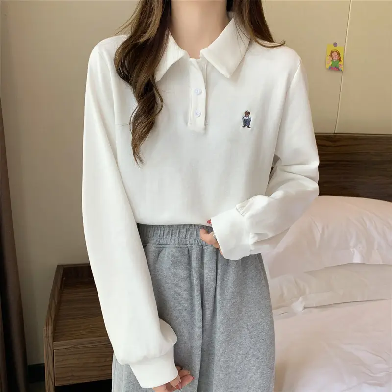 Women Grey Polo Collar Sweatshirt 2021 Spring Autumn — feature 8