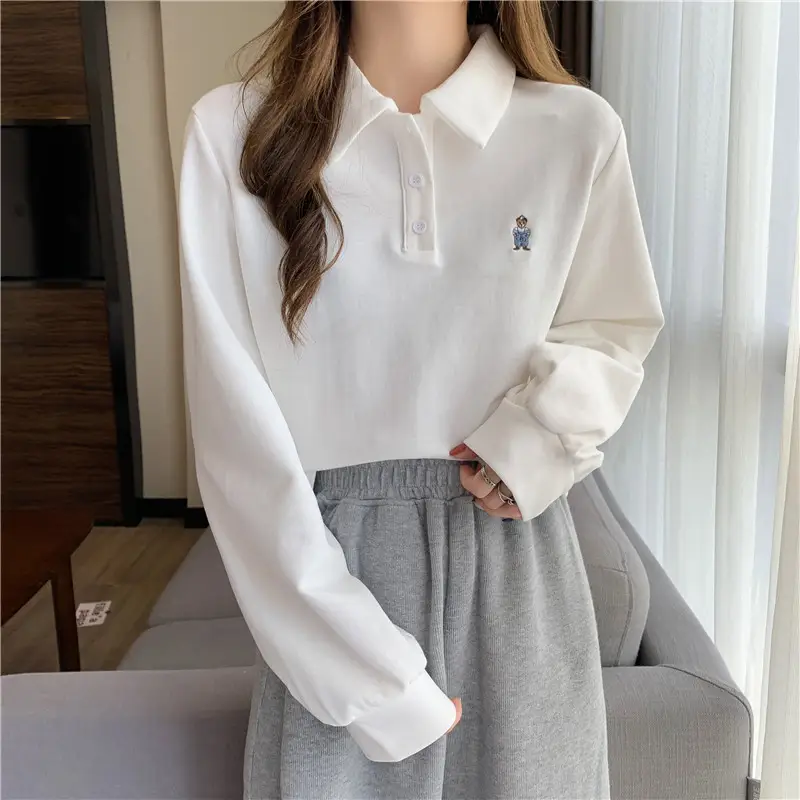 Women Grey Polo Collar Sweatshirt 2021 Spring Autumn — feature 9