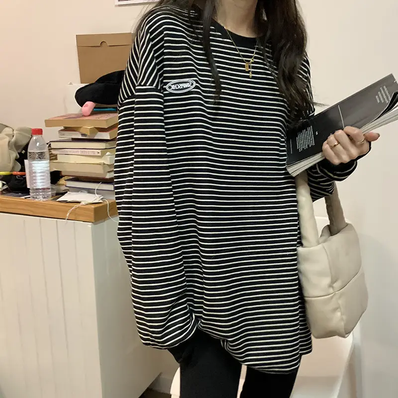 Women Korean Style Striped Long Sleeve T-Shirt - Image 6