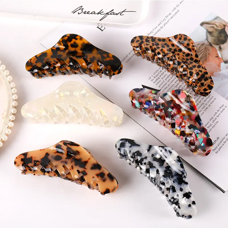 Acrylic Hair Grip Back for Women - Leopard Print & Glitter Design