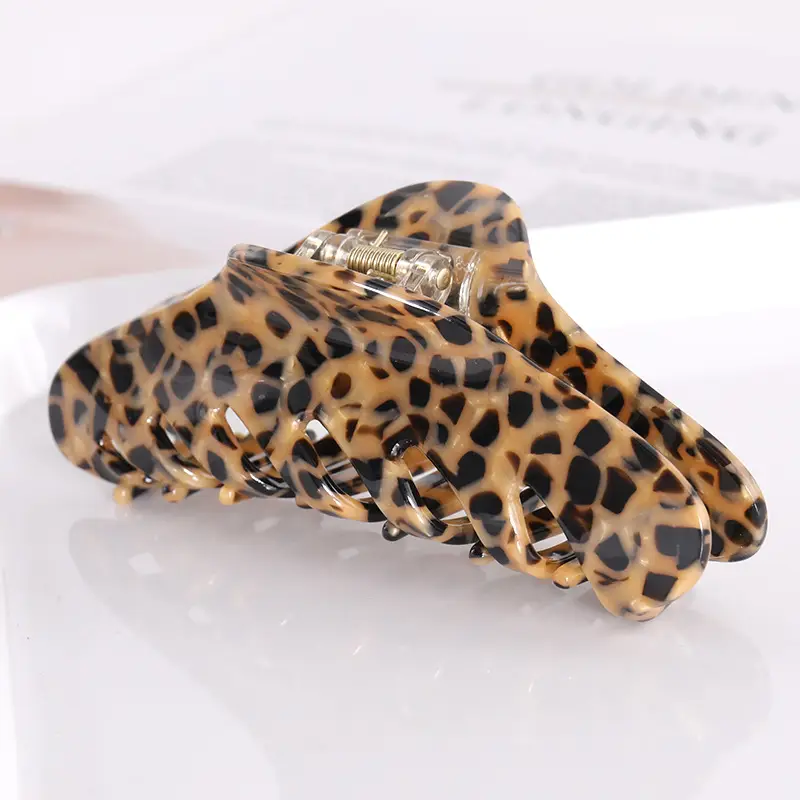 Acrylic Hair Grip Back for Women - Leopard Print & Glitter Design