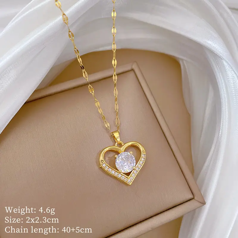 Golden Heart Tempered Steel Necklace for Women - Image 1