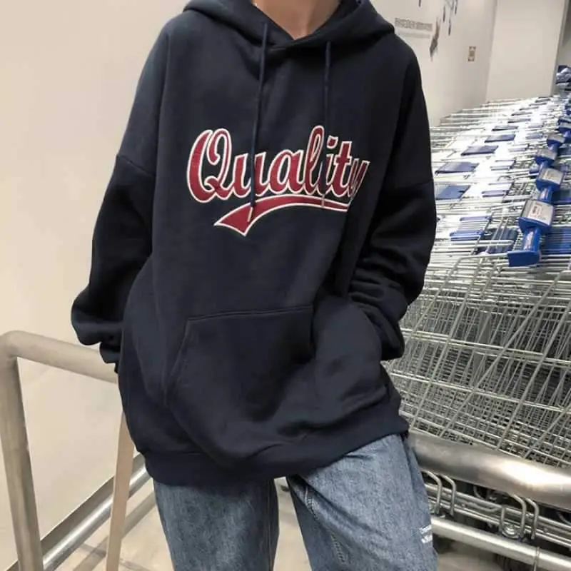 Women Fleece Hoodie Maroon New Autumn Winter Loose Printed Literary Style - Image 7