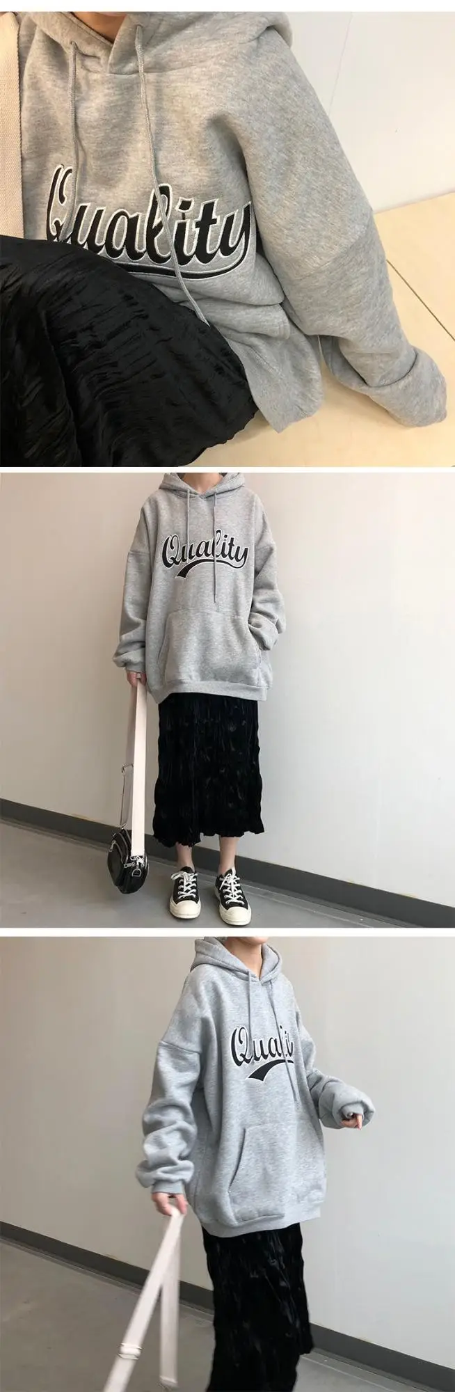 Women Fleece Hoodie Maroon New Autumn Winter Loose Printed Literary Style — feature 9