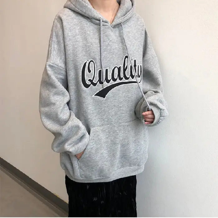 Women Fleece Hoodie Maroon New Autumn Winter Loose Printed Literary Style - Image 3