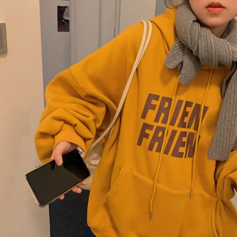 Fleece Hooded Jacket Yellow Letter Print Long Sleeve - Image 8