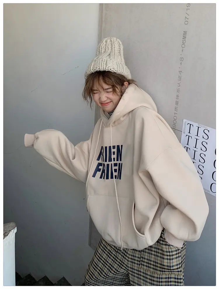 Fleece Hooded Jacket Yellow Letter Print Long Sleeve — feature 11