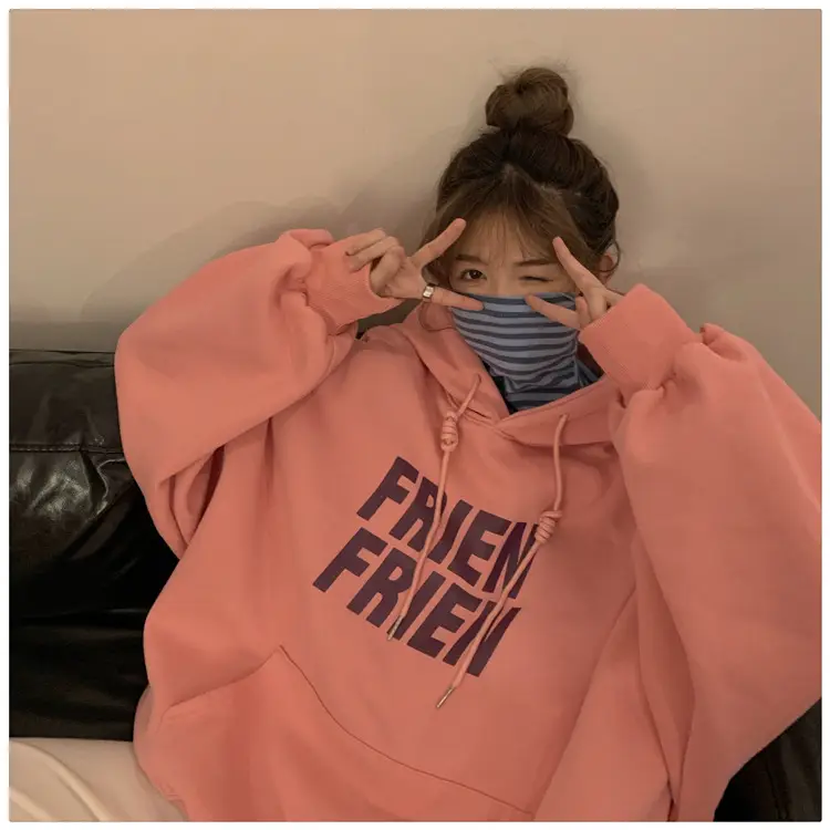Fleece Hooded Jacket Yellow Letter Print Long Sleeve — feature 12