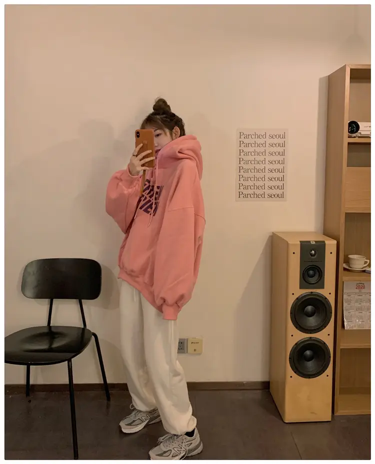 Fleece Hooded Jacket Yellow Letter Print Long Sleeve — feature 15