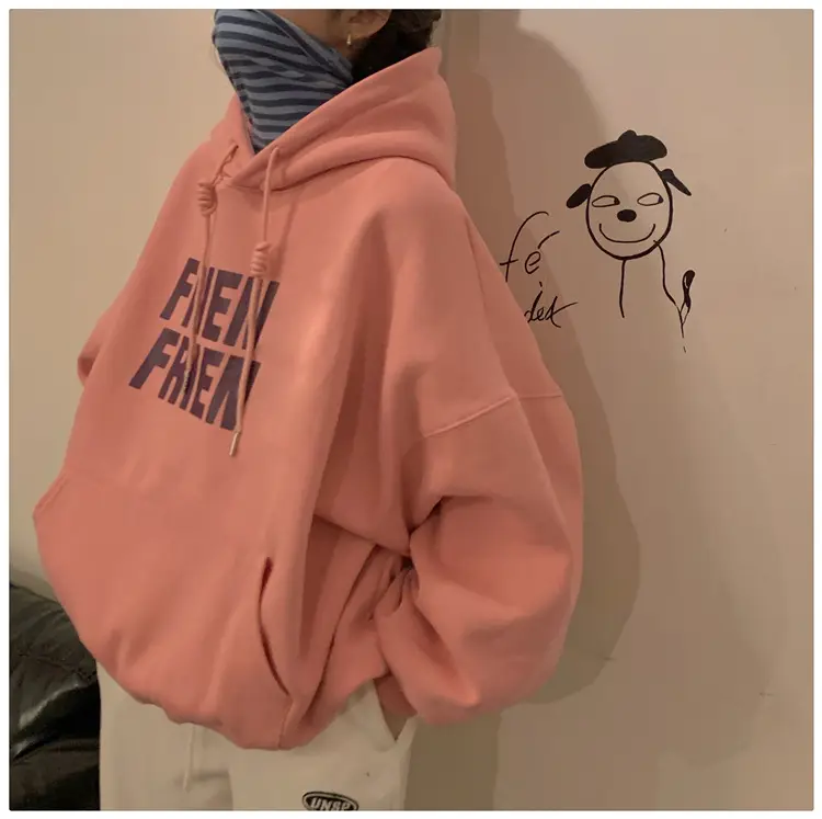 Fleece Hooded Jacket Yellow Letter Print Long Sleeve — feature 19