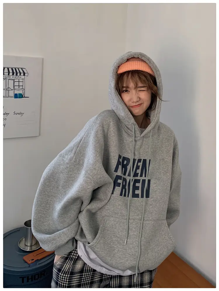 Fleece Hooded Jacket Yellow Letter Print Long Sleeve — feature 20