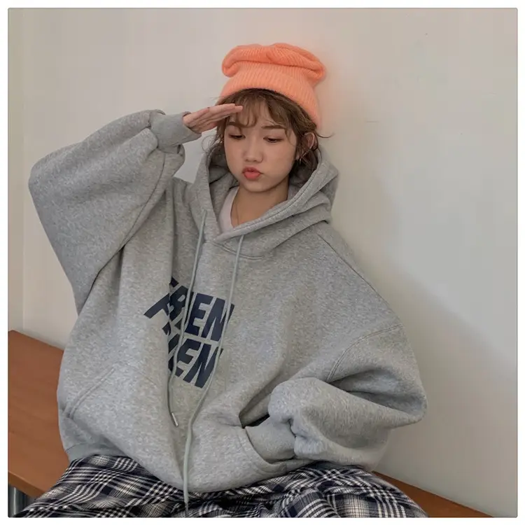 Fleece Hooded Jacket Yellow Letter Print Long Sleeve — feature 21